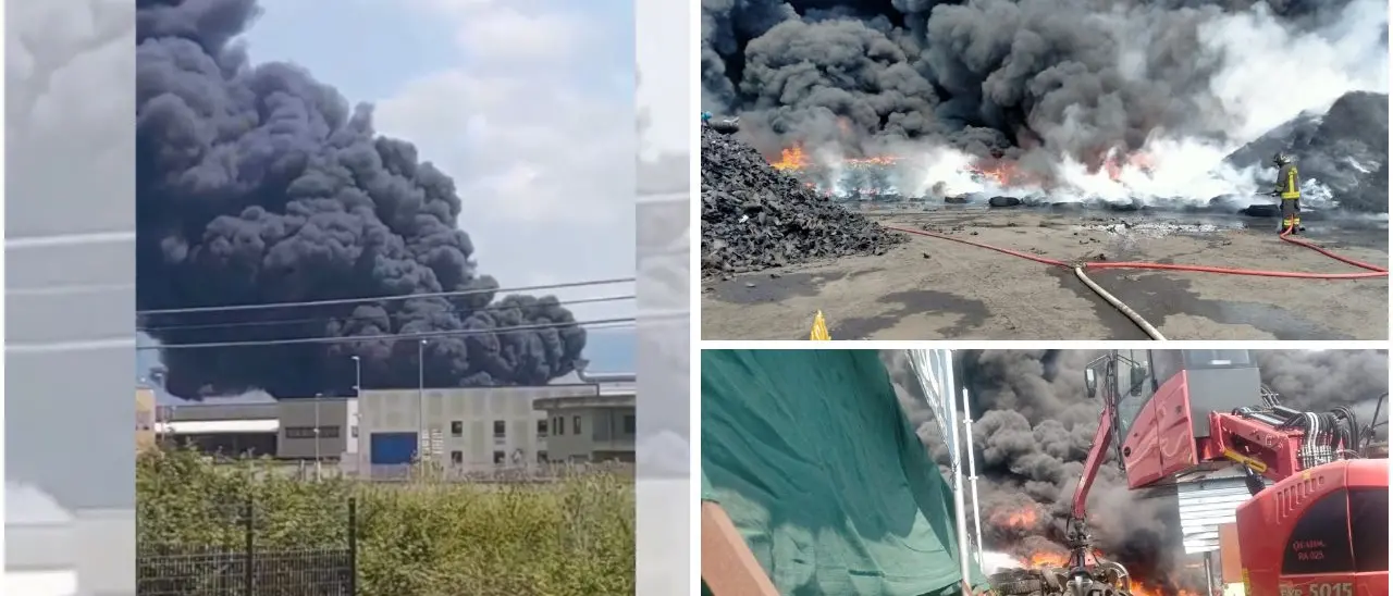 Vasto incendio in un impianto di raccolta pneumatici a Lamezia: Arpacal al lavoro per monitorare la qualità dell’aria\u00A0–\u00A0VIDEO\n
