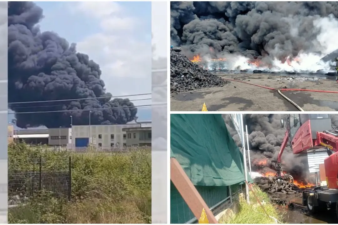Vasto incendio in un impianto di raccolta pneumatici a Lamezia: Arpacal al lavoro per monitorare la qualità dell’aria\u00A0–\u00A0VIDEO\n