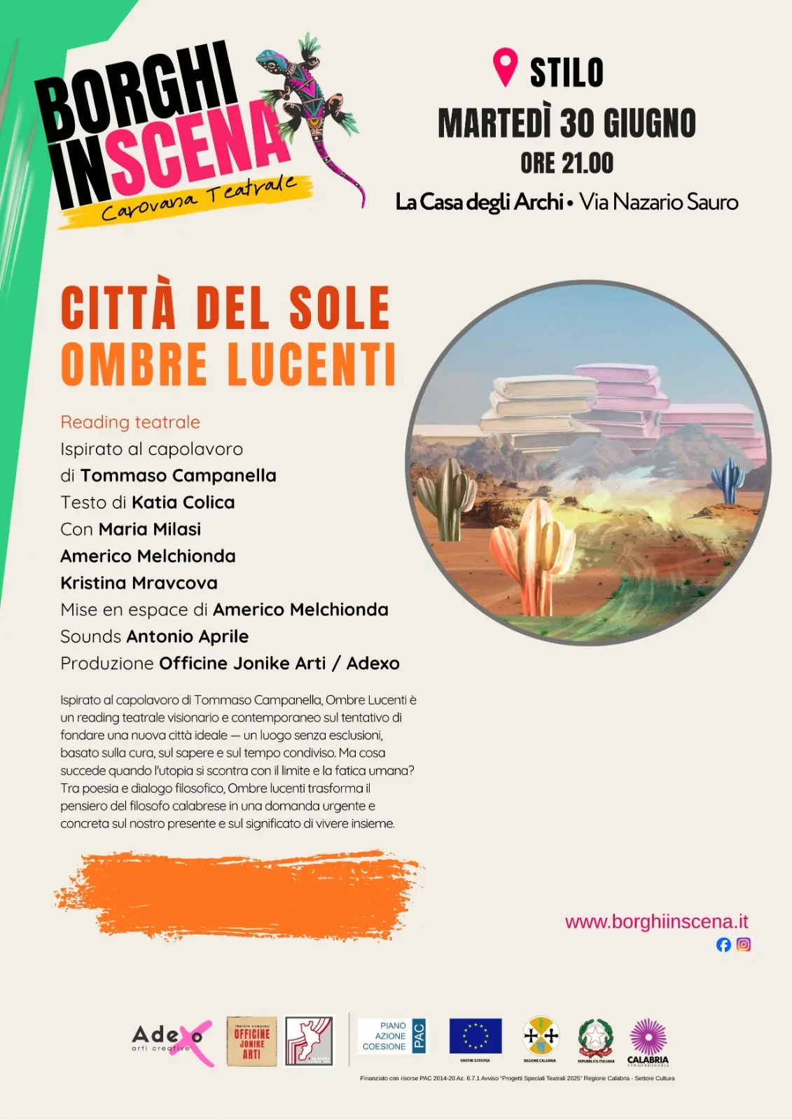 A Stilo\u00A0va in scena \"Ombre Lucenti\", reading teatrale ispirato alla \"Città del Sole\" di Tommaso Campanella\n