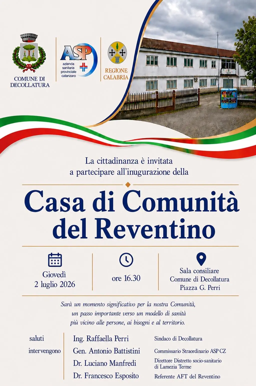 Asp\u00A0Catanzaro: domani l’inaugurazione della Casa di Comunità del Reventino nel\n\nComune di Decollatura\n