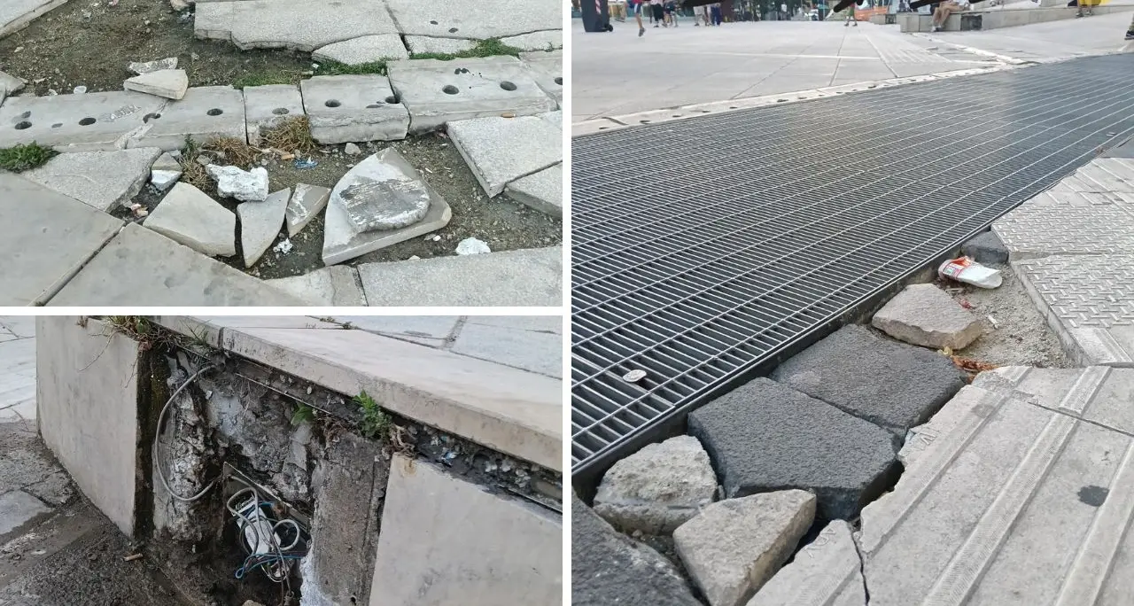 Piazza Bilotti, Vele al buio da un anno e pavimentazione groviera: esposto in Comune\n\n\n