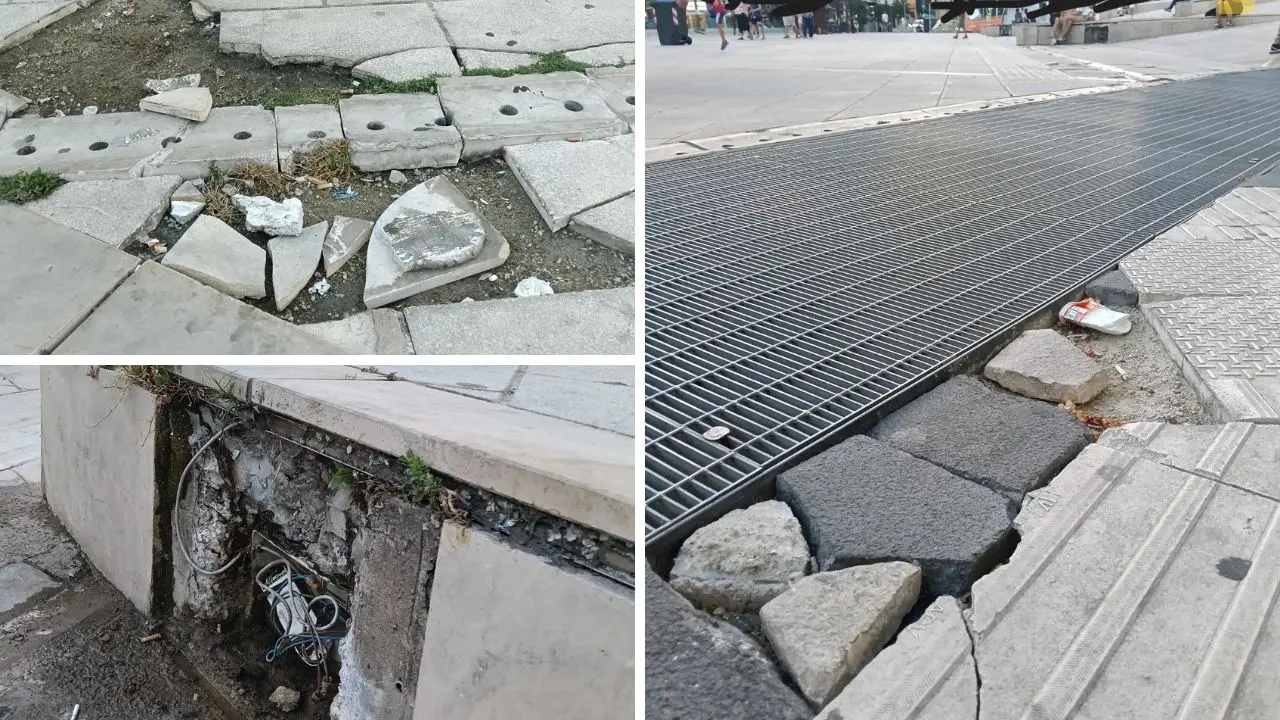 Piazza Bilotti, Vele al buio da un anno e pavimentazione groviera: esposto in Comune\n\n\n
