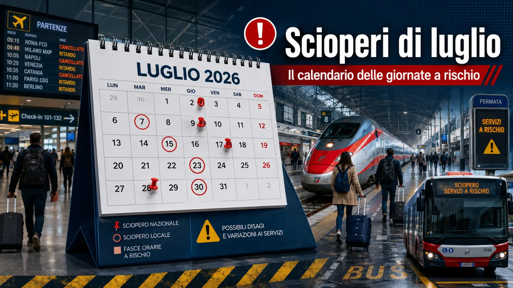 <p>Al via  gli scioperi estivi: ecco il calendario per sapere quando si fermano aerei, treni e bus cittadini</p>