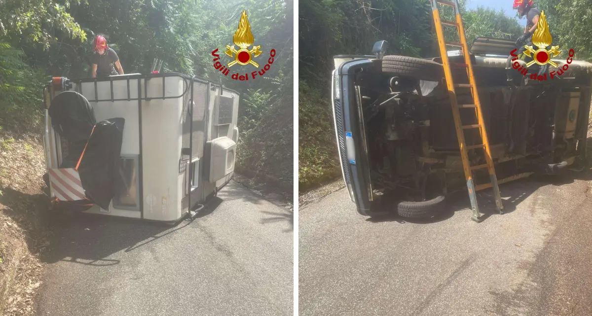 Camper si ribalta sulla strada tra Drapia e Tropea, intervenuti i vigili del fuoco per estrarre i due passeggeri\n