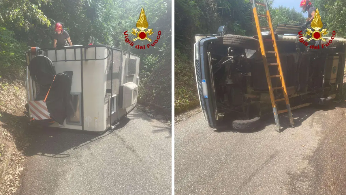 Camper si ribalta sulla strada tra Drapia e Tropea, intervenuti i vigili del fuoco per estrarre i due passeggeri\n