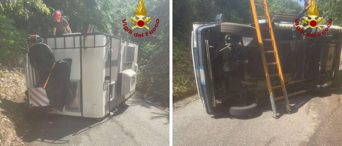 Camper si ribalta sulla strada tra Drapia e Tropea, intervenuti i vigili del fuoco per estrarre i due passeggeri\n
