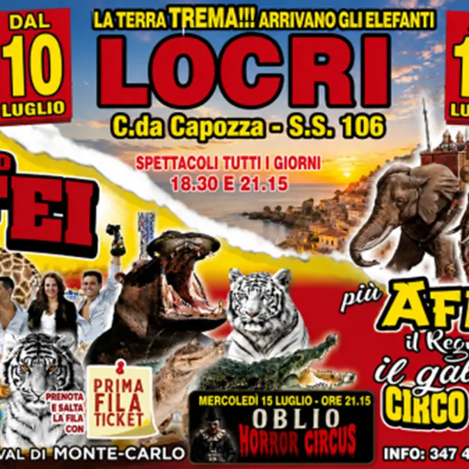 A Locri il\u00A0circo Paolo Orfei, “Africa, Il Regno Animale” con attrazioni esotiche ed acquatiche\n