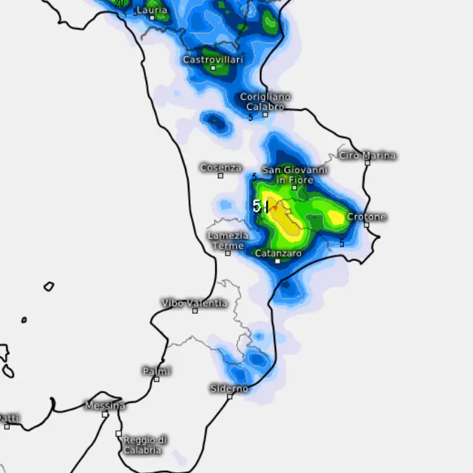 Meteo Cosenza, nuove piogge in arrivo nel pomeriggio: la mappa\n