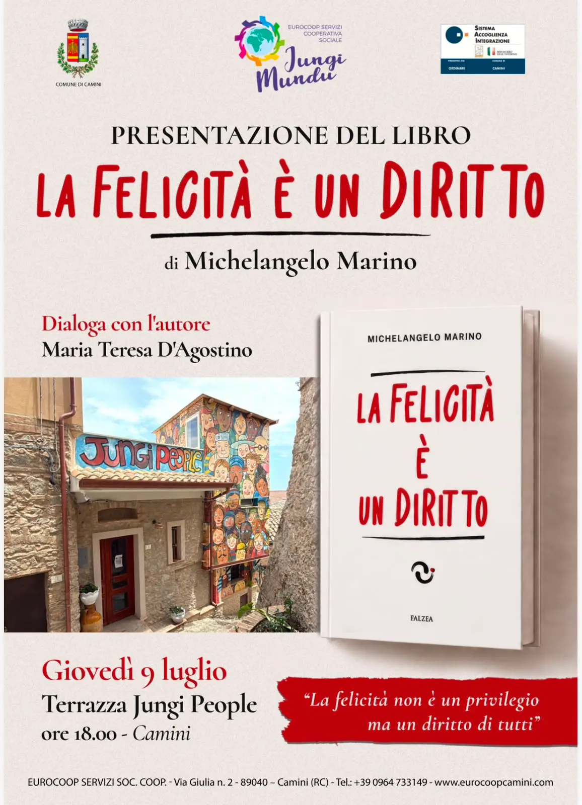 A Camini la presentazione del libro “La felicità è un diritto” di Michelangelo Marino\n