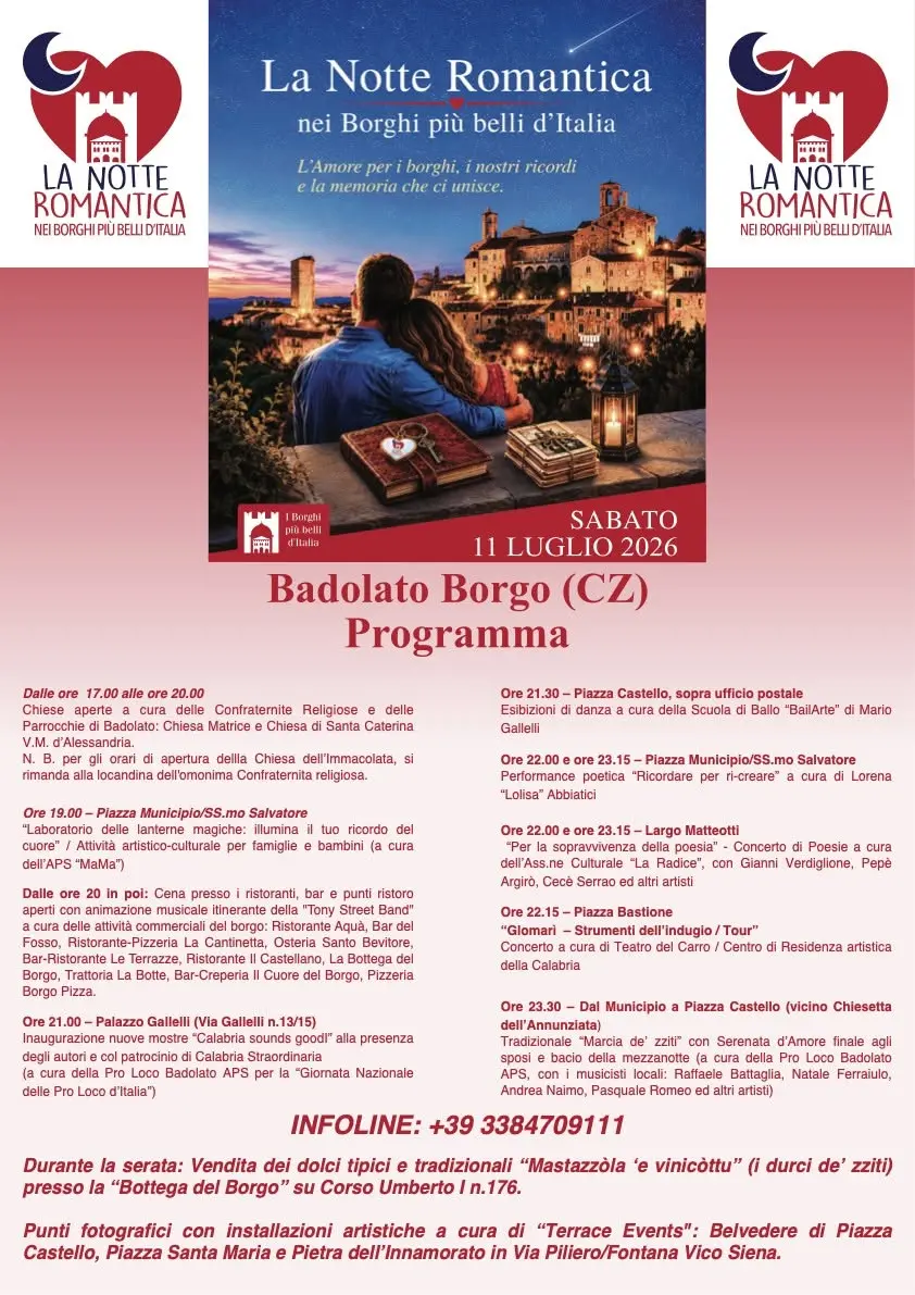Torna anche a Badolato Borgo la “Notte Romantica dei Borghi più Belli d’Italia”, appuntamento sabato 11 luglio\u00A0\n