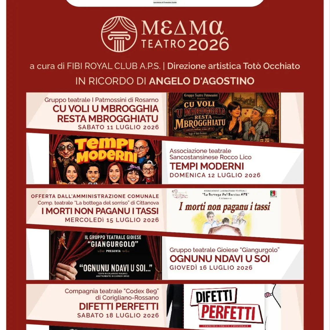 Rosarno alza il sipario su “Medma Teatro 2026”: sei serate tra prosa, cabaret e memoria\n