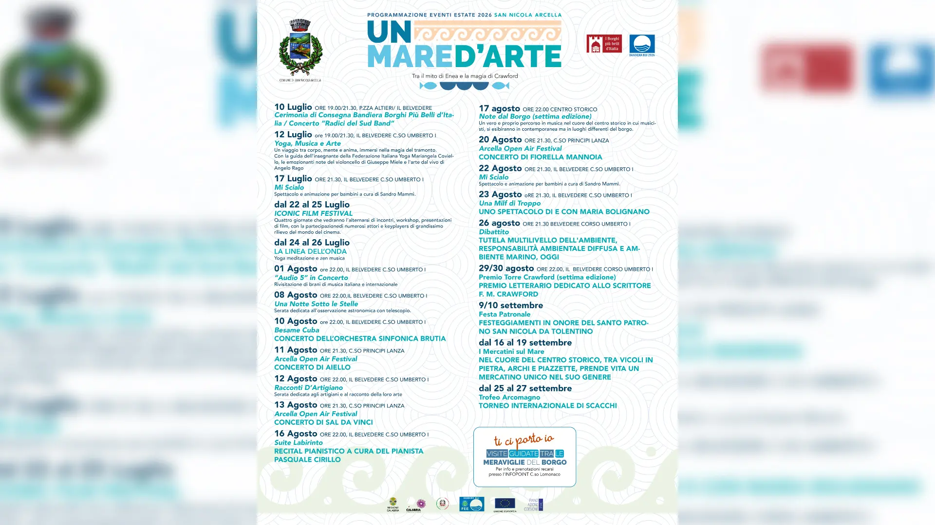 A San Nicola Arcella “Un mare d’arte”: cinema, musica, cultura e grandi eventi per l’estate 2026\n