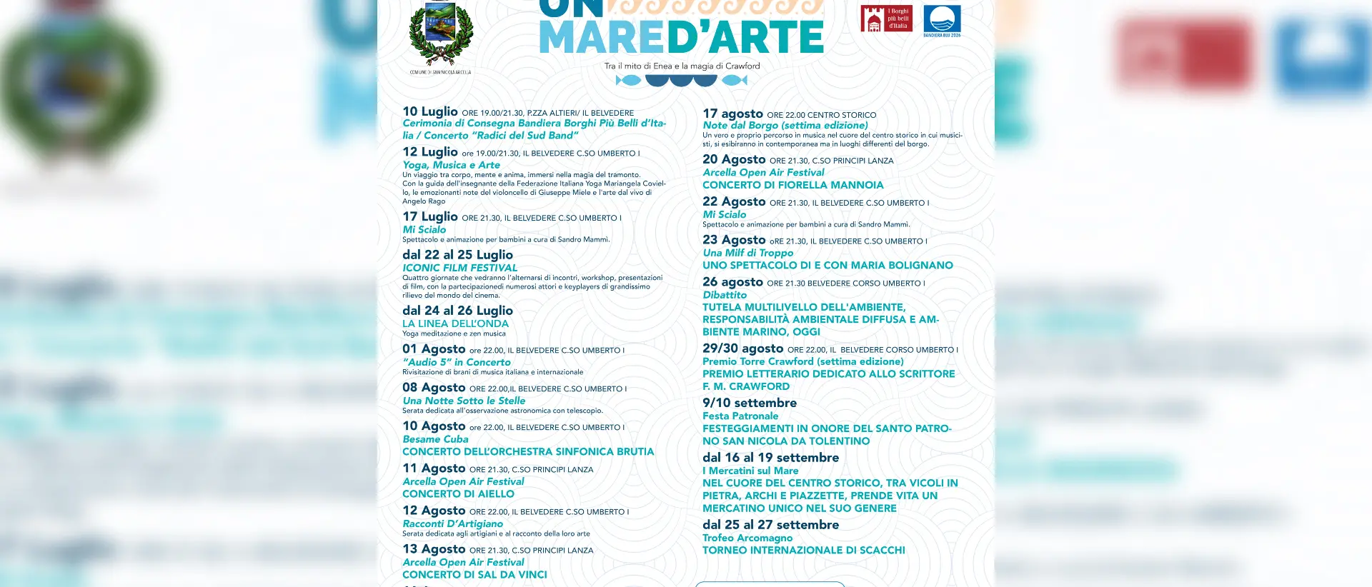 A San Nicola Arcella “Un mare d’arte”: cinema, musica, cultura e grandi eventi per l’estate 2026\n