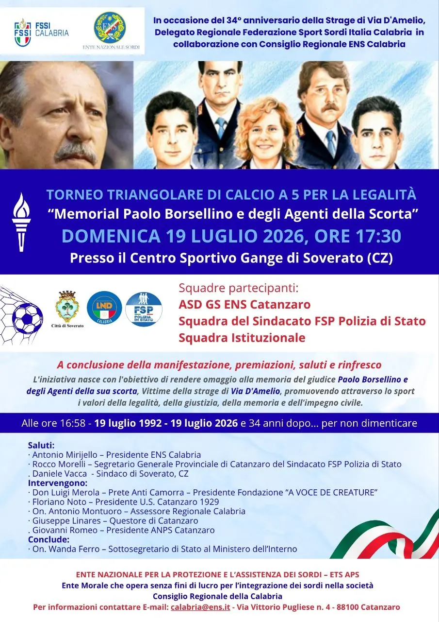 Tutto pronto a\u00A0Soverato per\u00A0il Torneo triangolare di calcio a 5 per la legalità organizzato da Ens Calabria\u00A0\n