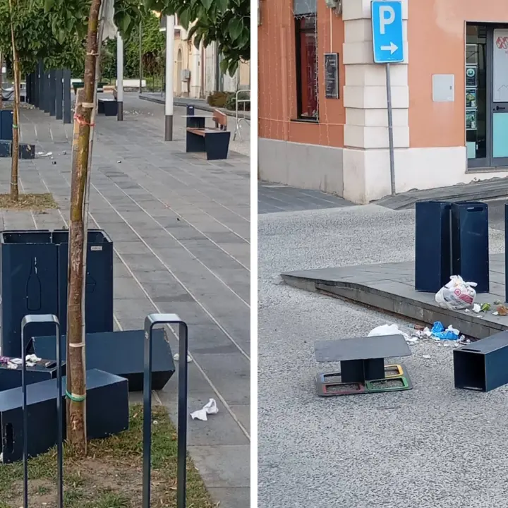 Vibo, raid vandalico in piazza Santa Maria: cassonetti rovesciati e rifiuti ovunque, il Comune visionerà le telecamere\n