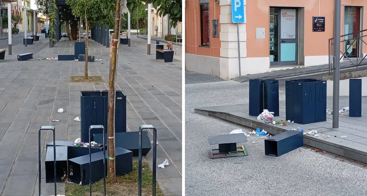 Vibo, raid vandalico in piazza Santa Maria: cassonetti rovesciati e rifiuti ovunque, il Comune visionerà le telecamere\n