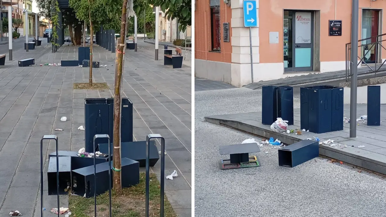 Vibo, raid vandalico in piazza Santa Maria: cassonetti rovesciati e rifiuti ovunque, il Comune visionerà le telecamere\n