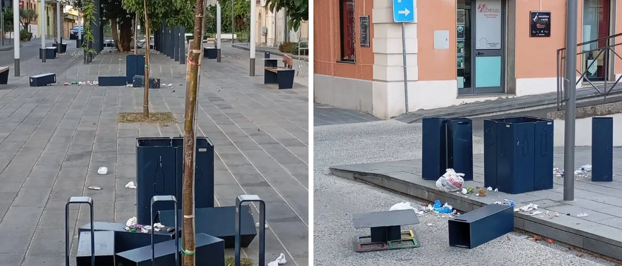 Vibo, raid vandalico in piazza Santa Maria: cassonetti rovesciati e rifiuti ovunque, il Comune visionerà le telecamere\n