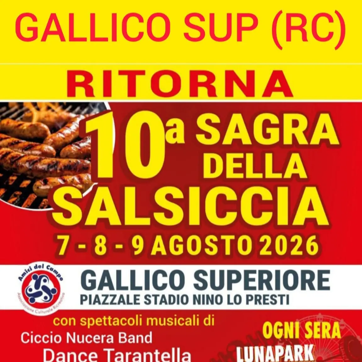Gallico Superiore celebra la decima sagra della salsiccia: tre serate tra gusto, musica e tradizione\n