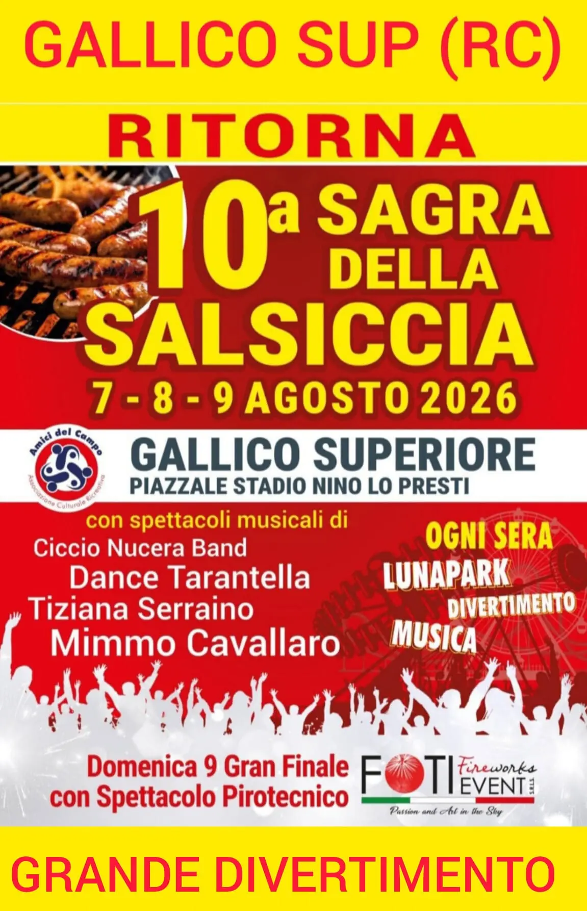 Gallico Superiore celebra la decima sagra della salsiccia: tre serate tra gusto, musica e tradizione\n