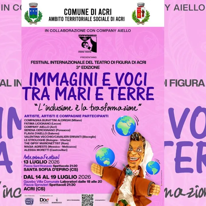 Ad Acri torna il Festival internazionale del Teatro di figura: una settimana di spettacoli, laboratori e inclusione\n