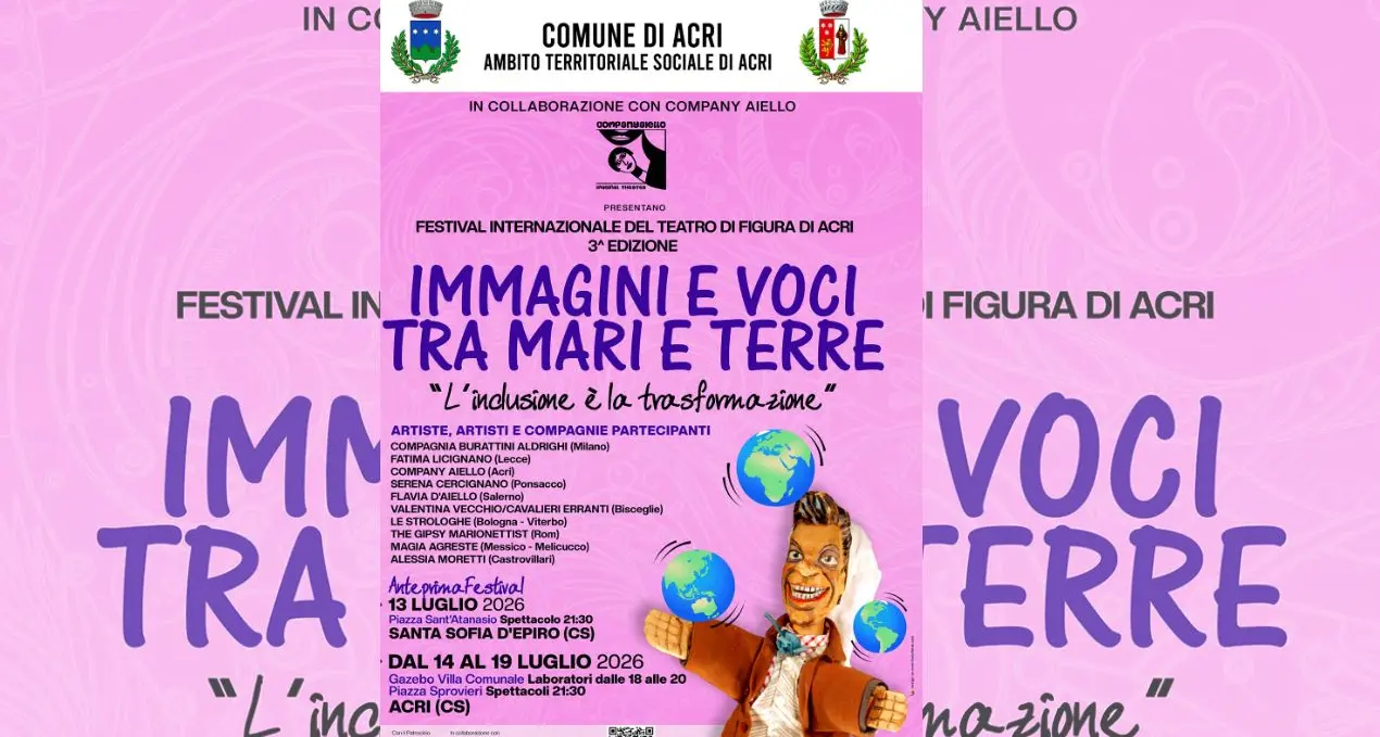 Ad Acri torna il Festival internazionale del Teatro di figura: una settimana di spettacoli, laboratori e inclusione\n