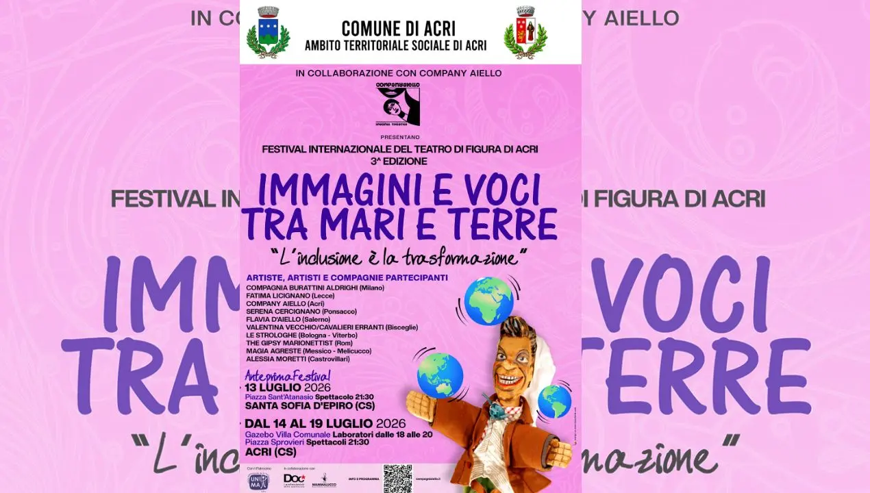 Ad Acri torna il Festival internazionale del Teatro di figura: una settimana di spettacoli, laboratori e inclusione\n