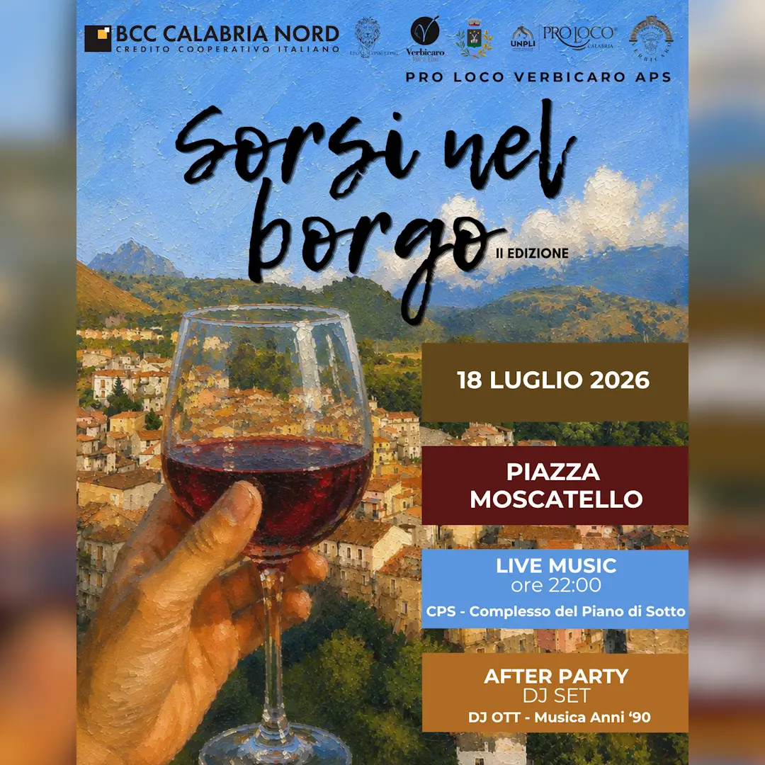 \"Sorsi nel Borgo\":\u00A0il 18 luglio a Verbicaro il secondo appuntamento tra eccellenze vitivinicole e musica\n