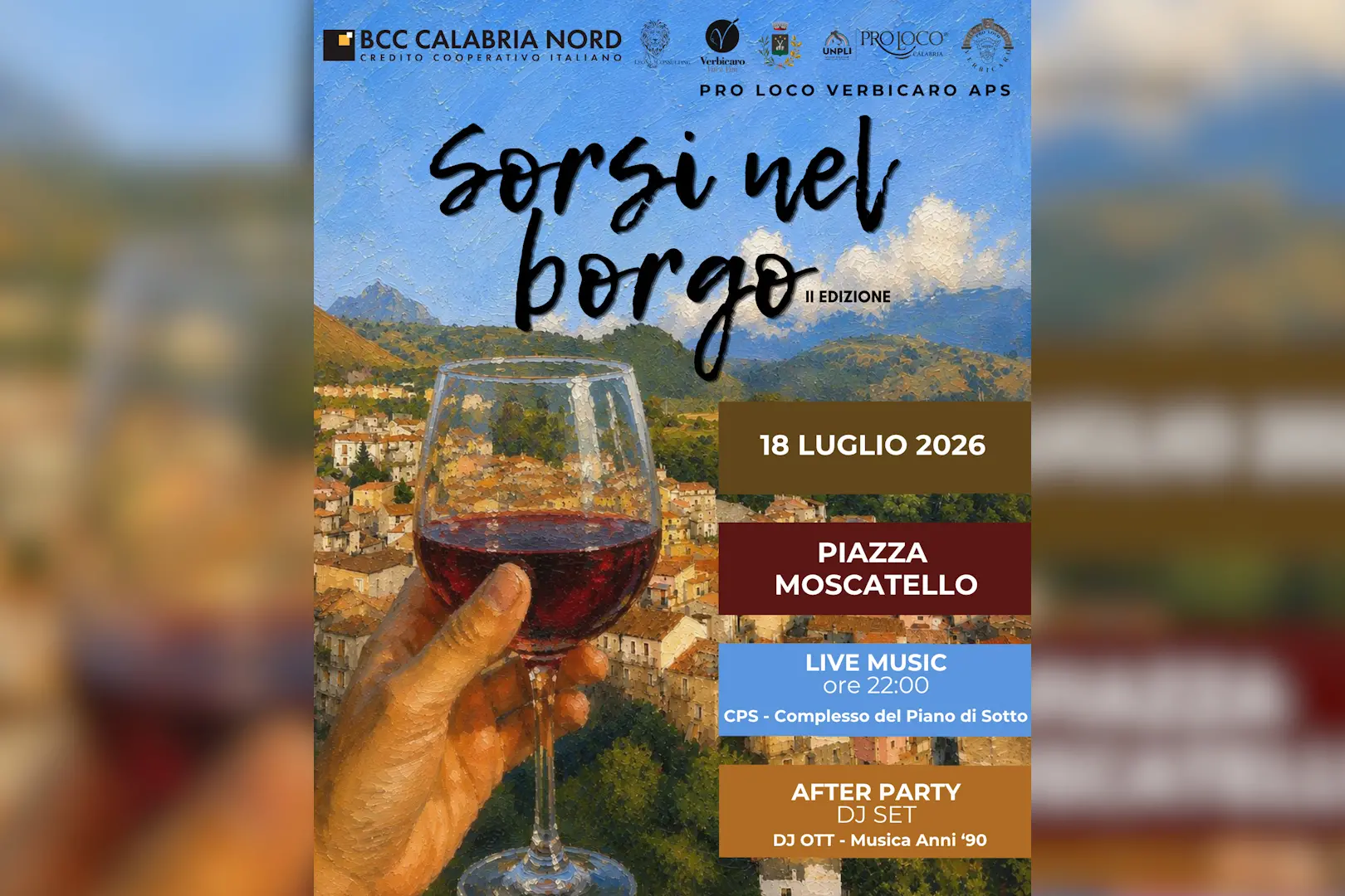 \"Sorsi nel Borgo\":\u00A0il 18 luglio a Verbicaro il secondo appuntamento tra eccellenze vitivinicole e musica\n