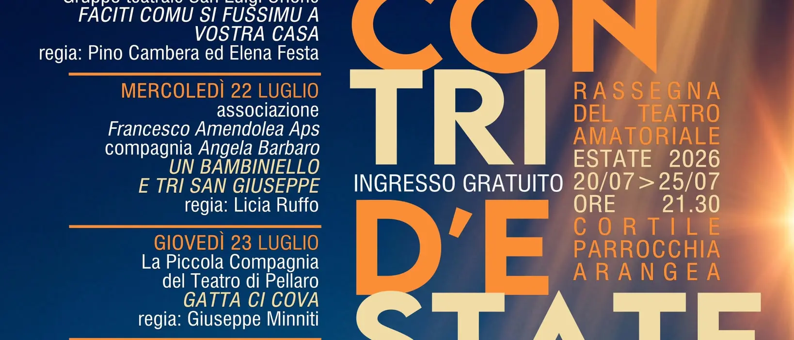 Ad Arangea torna “Incontri d’Estate”: dal 20 al 25 luglio la XXXIX Rassegna del Teatro Amatoriale\n