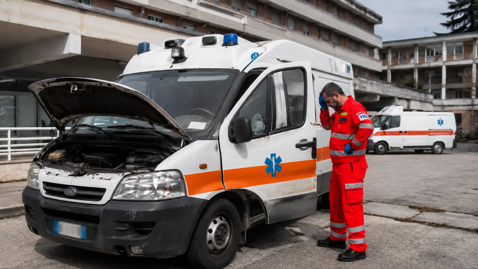 <p>Ambulanze ferme nel Vibonese (immagine generata dall'Ai)</p>\\n