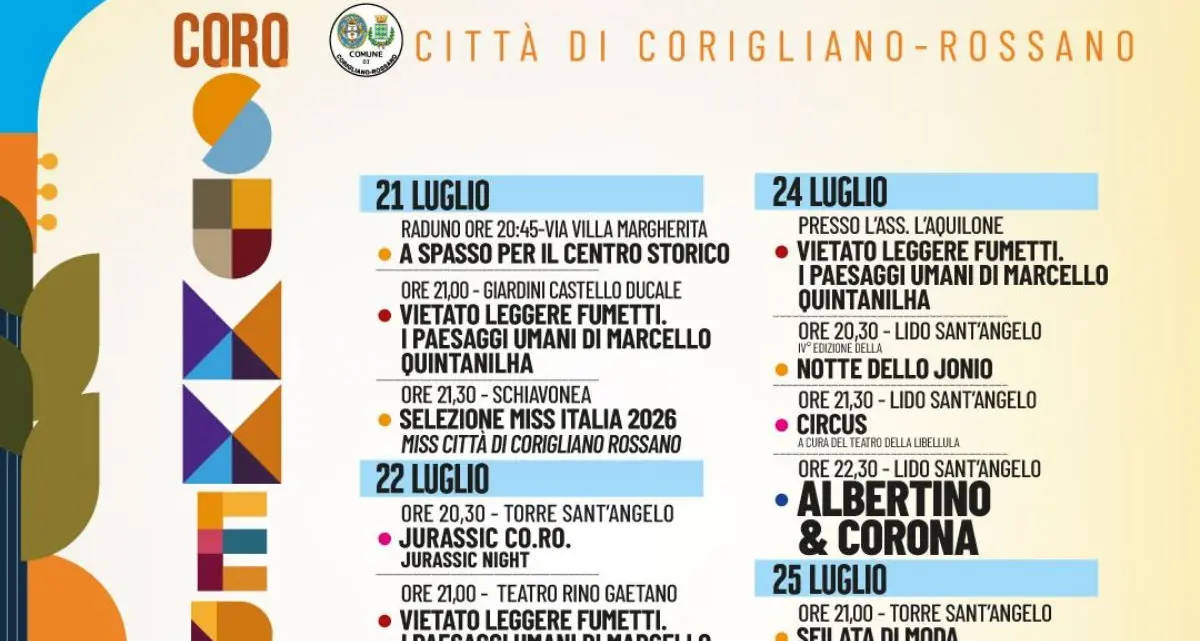 Corigliano-Rossano, sei giorni di musica, cinema, moda e spettacoli con Co.Ro. Summer Fest\n