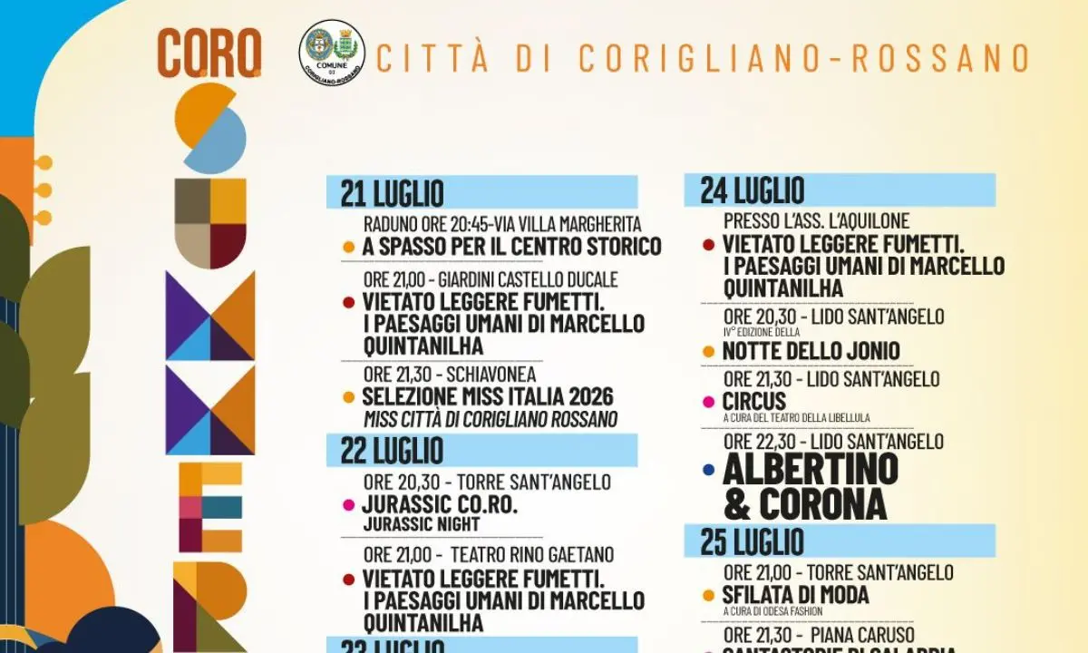 Corigliano-Rossano, sei giorni di musica, cinema, moda e spettacoli con Co.Ro. Summer Fest\n