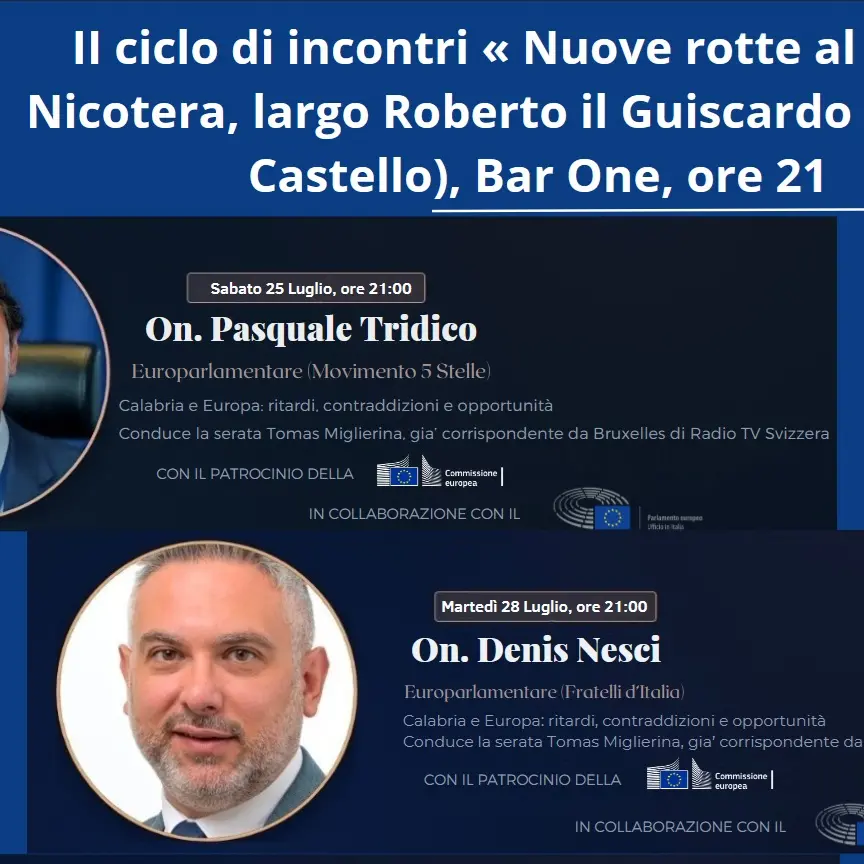 Nicotera, tornano gli incontri di “Nuove rotte al Sud”. Tra gli ospiti gli eurodeputati\u00A0Tridico e\u00A0Nesci\u00A0e l’ex capo della Polizia Gabrielli\n