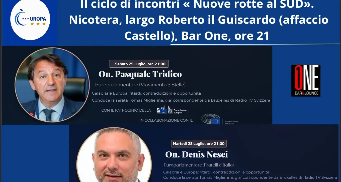 Nicotera, tornano gli incontri di “Nuove rotte al Sud”. Tra gli ospiti gli eurodeputati\u00A0Tridico e\u00A0Nesci\u00A0e l’ex capo della Polizia Gabrielli\n