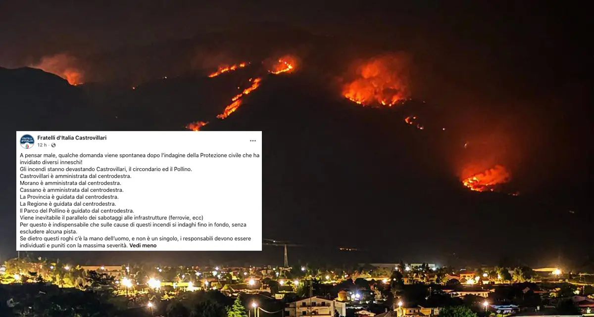 Il Pollino brucia e Fratelli d’Italia ci vede un complotto politico. L’incredibile post dei meloniani\n
