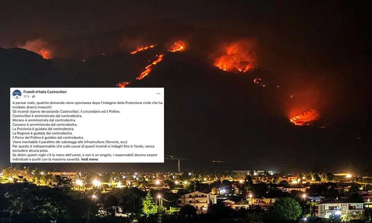 Il Pollino brucia e Fratelli d’Italia ci vede un complotto politico. L’incredibile post dei meloniani\n
