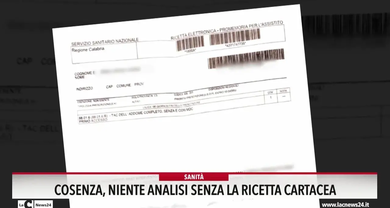 Cosenza, niente analisi senza la ricetta cartacea