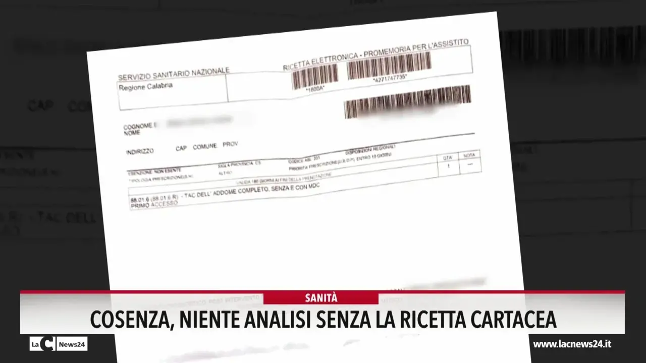 Cosenza, niente analisi senza la ricetta cartacea