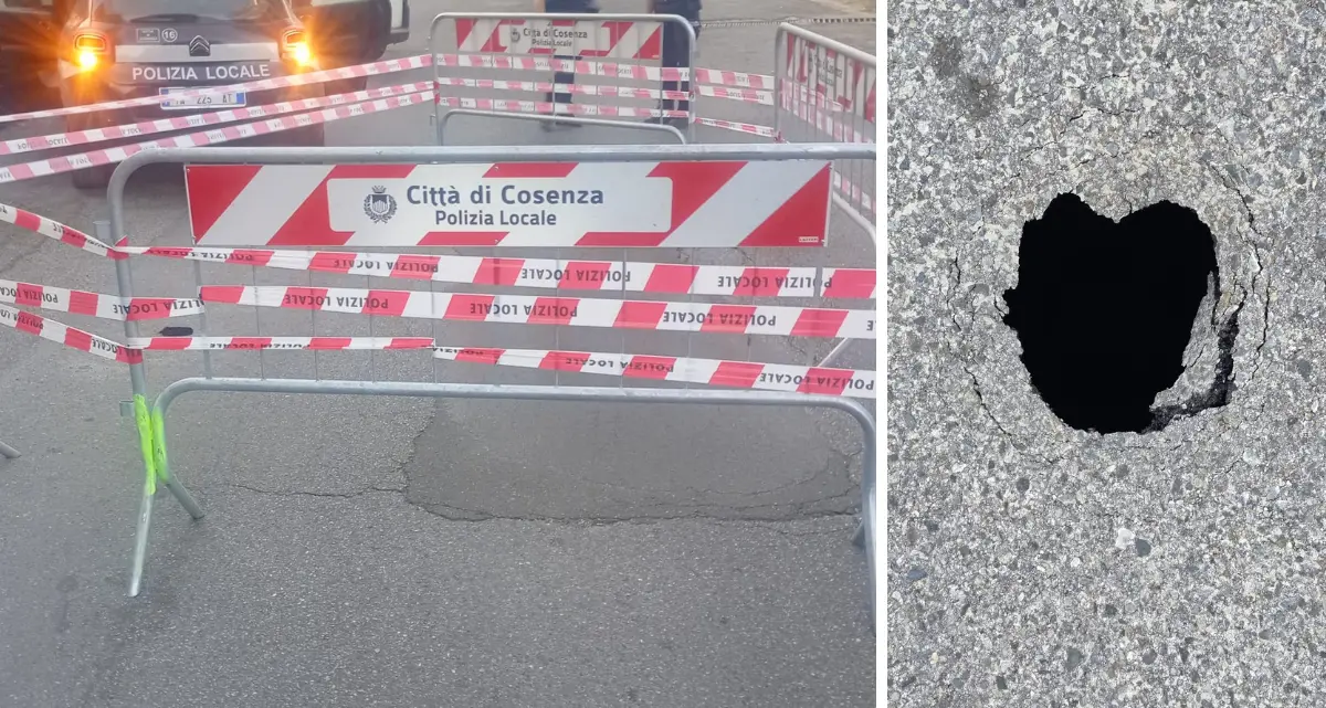 Cosenza, si apre una voragine in via Aldo Moro. Emessa un’ordinanza dalla Polizia municipale\n