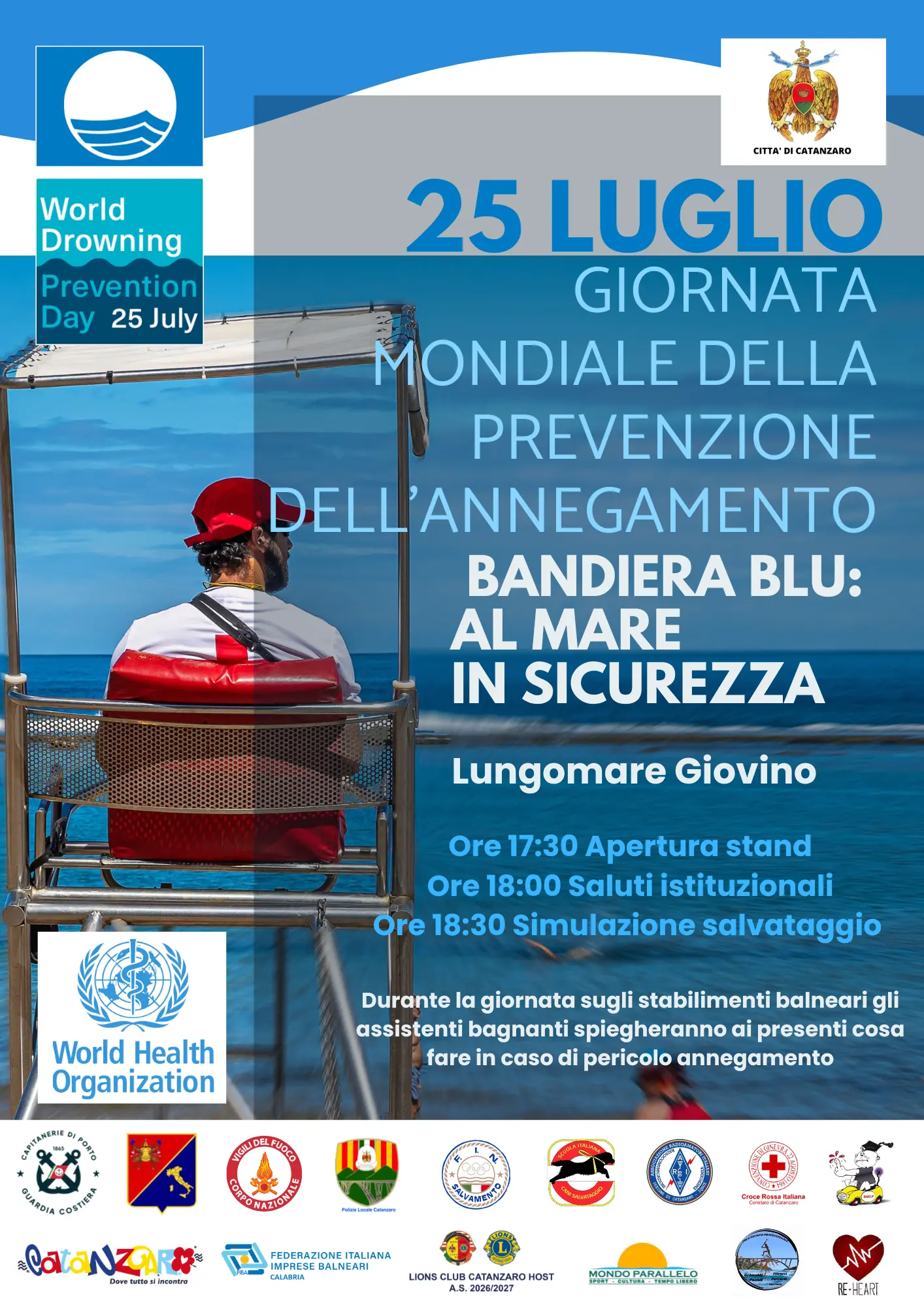 “Bandiera Blu: al mare in sicurezza”, Catanzaro celebra la Giornata Mondiale della Prevenzione dell'Annegamento\n