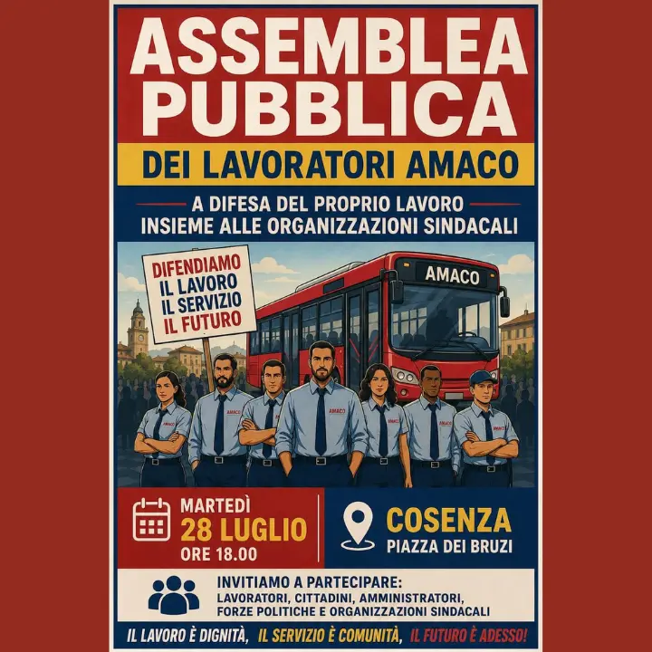 Amaco, assemblea pubblica dei lavoratori a Cosenza: appuntamento il 28 luglio in piazza dei Bruzi\n
