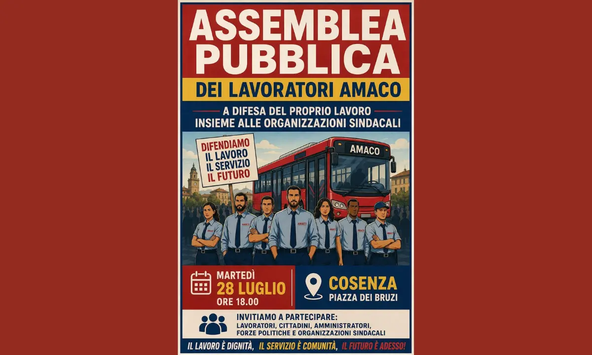 Amaco, assemblea pubblica dei lavoratori a Cosenza: appuntamento il 28 luglio in piazza dei Bruzi\n