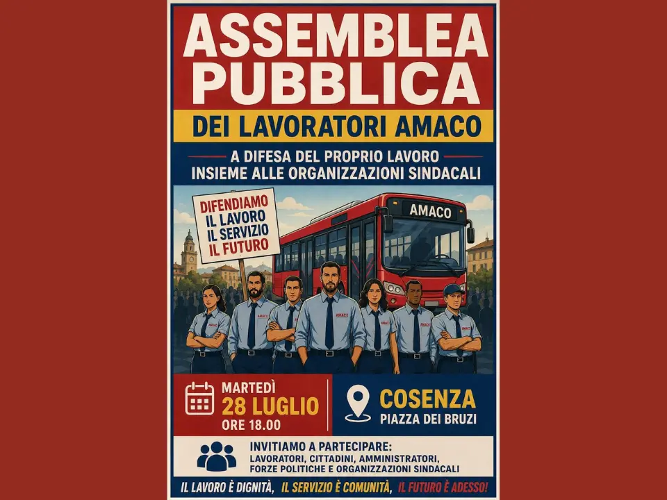 Amaco, assemblea pubblica dei lavoratori a Cosenza: appuntamento il 28 luglio in piazza dei Bruzi