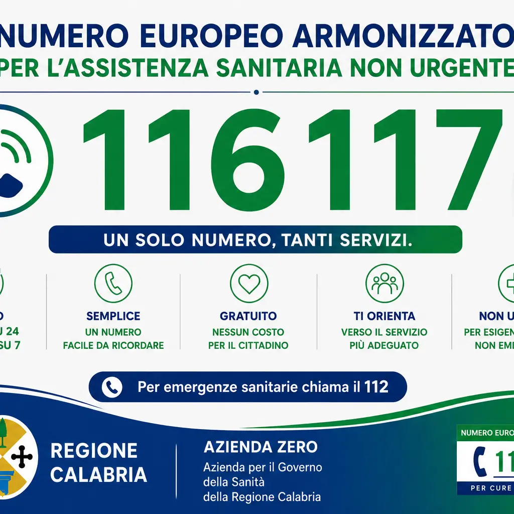 Dal 28 luglio\u00A0al via in Calabria il Numero Europeo Armonizzato 116117 per le cure non urgenti\n