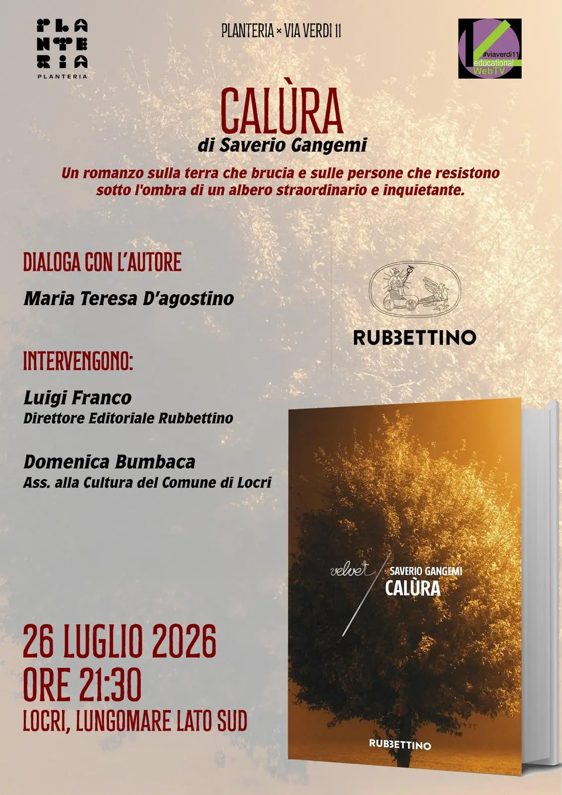 Locri, la presentazione di Calùra di Saverio Gangemi, il romanzo\u00A0che racconta la terra che brucia e la forza della resistenza\n