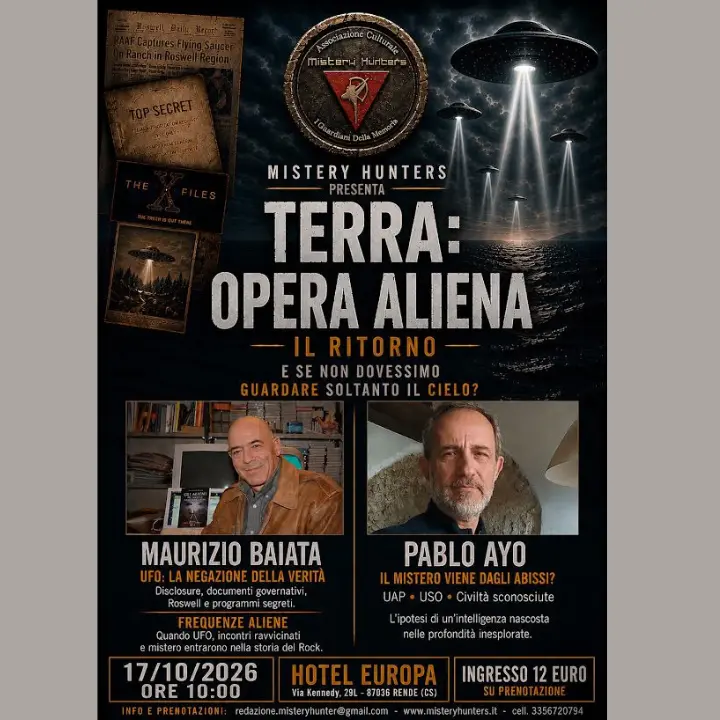 Ufologia e misteri di confine, torna a Rende \"Terra: Opera Aliena\": dopo sette anni la quarta edizione del simposio\n