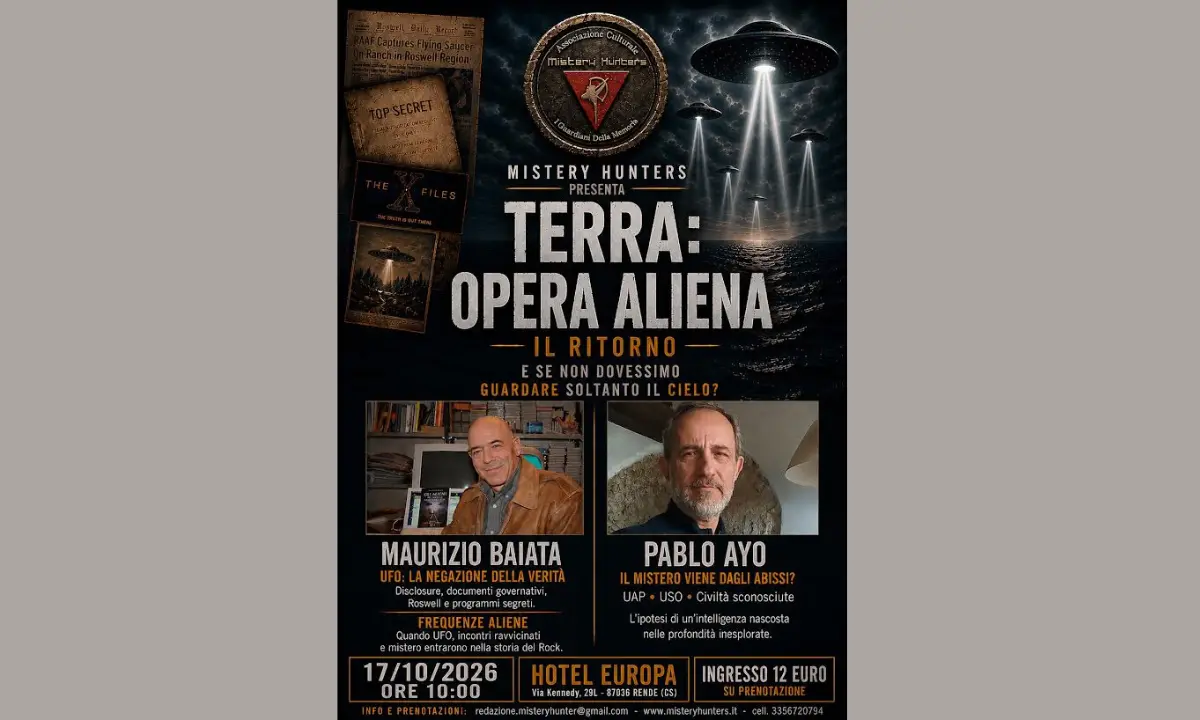 Ufologia e misteri di confine, torna a Rende \"Terra: Opera Aliena\": dopo sette anni la quarta edizione del simposio\n