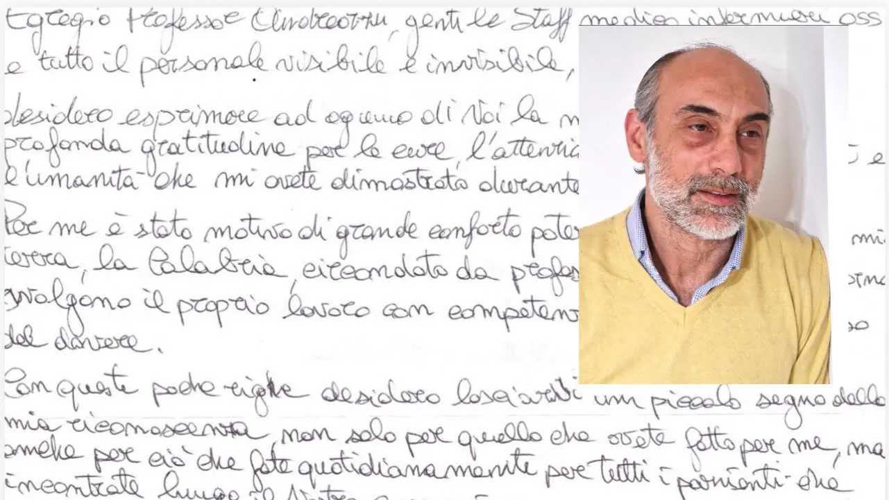 La lettera e, nel riquadro, il prof. Andreozzi