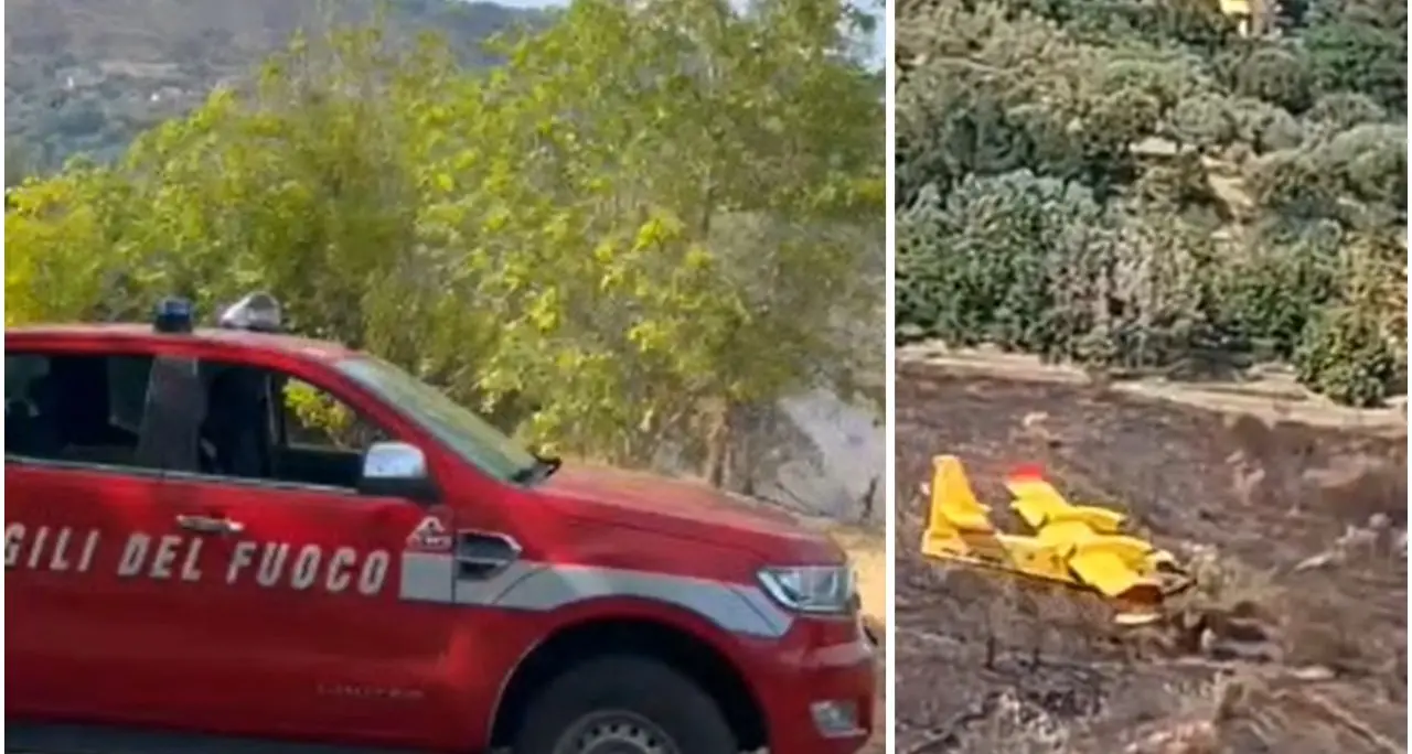 Vasto incendio a Piscopio, il rogo minaccia la vegetazione: Vigili del fuoco e canadair in azione –\u00A0VIDEO\n